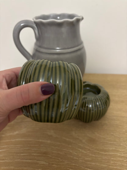 Green Porcelain Pumpkin Candle Holder