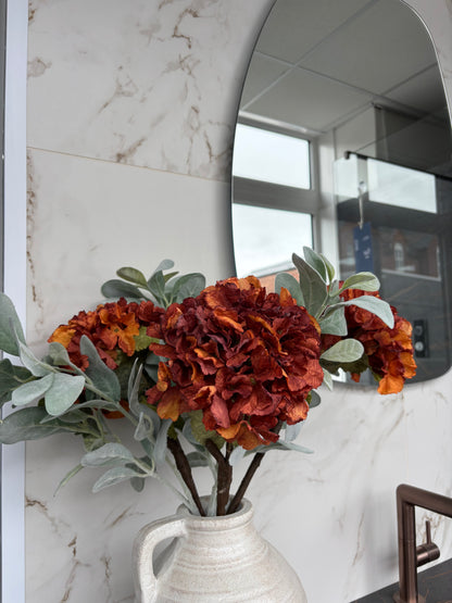 Faux Dried Touch Ruffled Hydrangea – Burnt Orange – 52cm