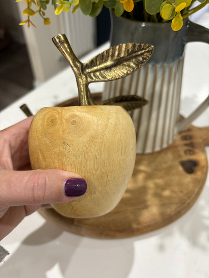 Wooden Apples with Gold Metal Stalk - options