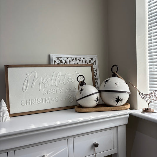 White Rustic Round Hanging Metal Bell - 3 sizes
