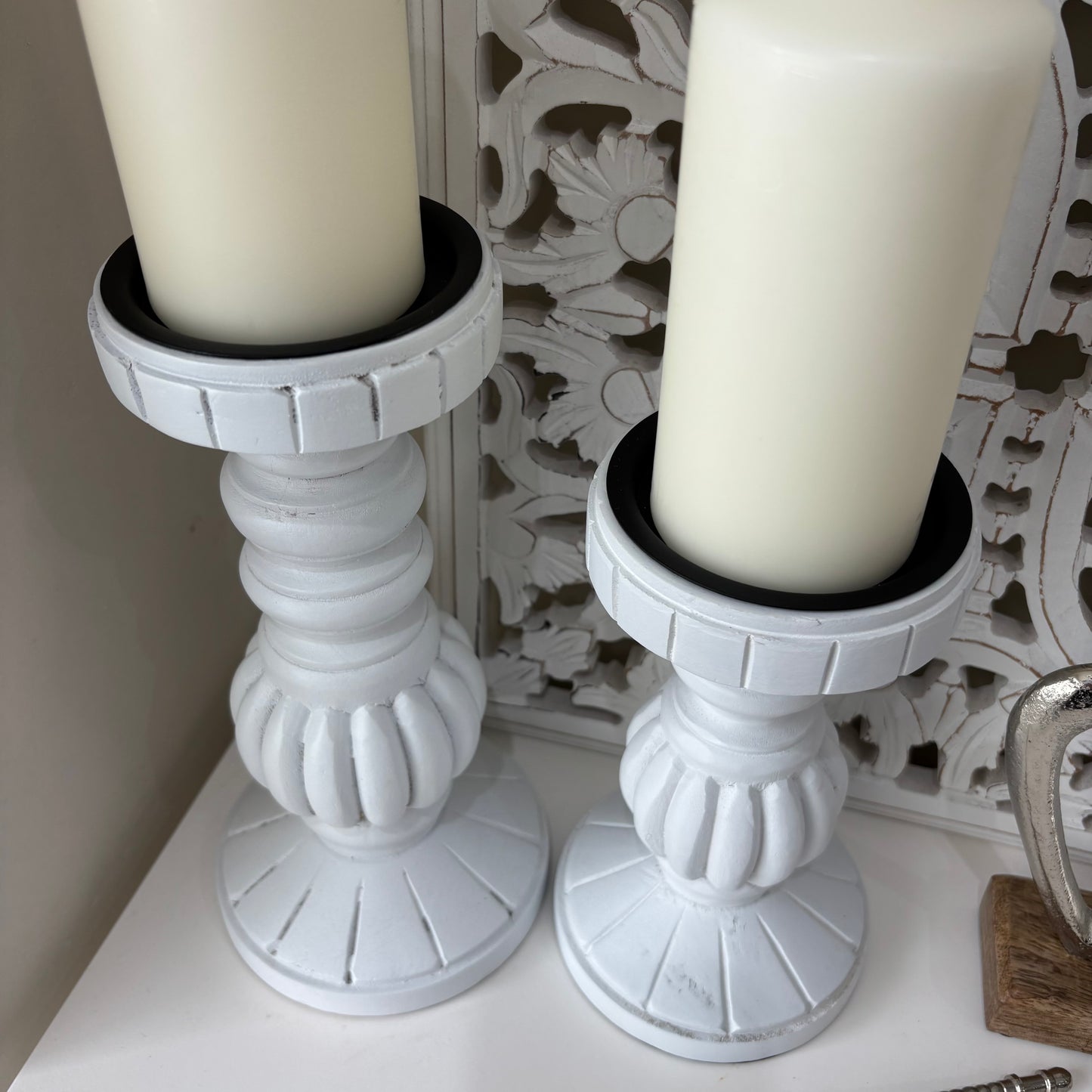 Whitewash rustic candle holder - 2 sizes