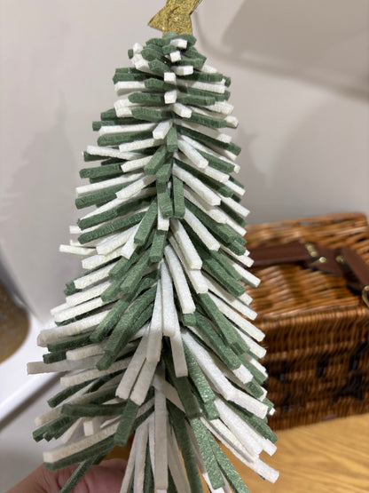 Tall Green & Cream Felt Christmas Tree with Gold Star – 33cm