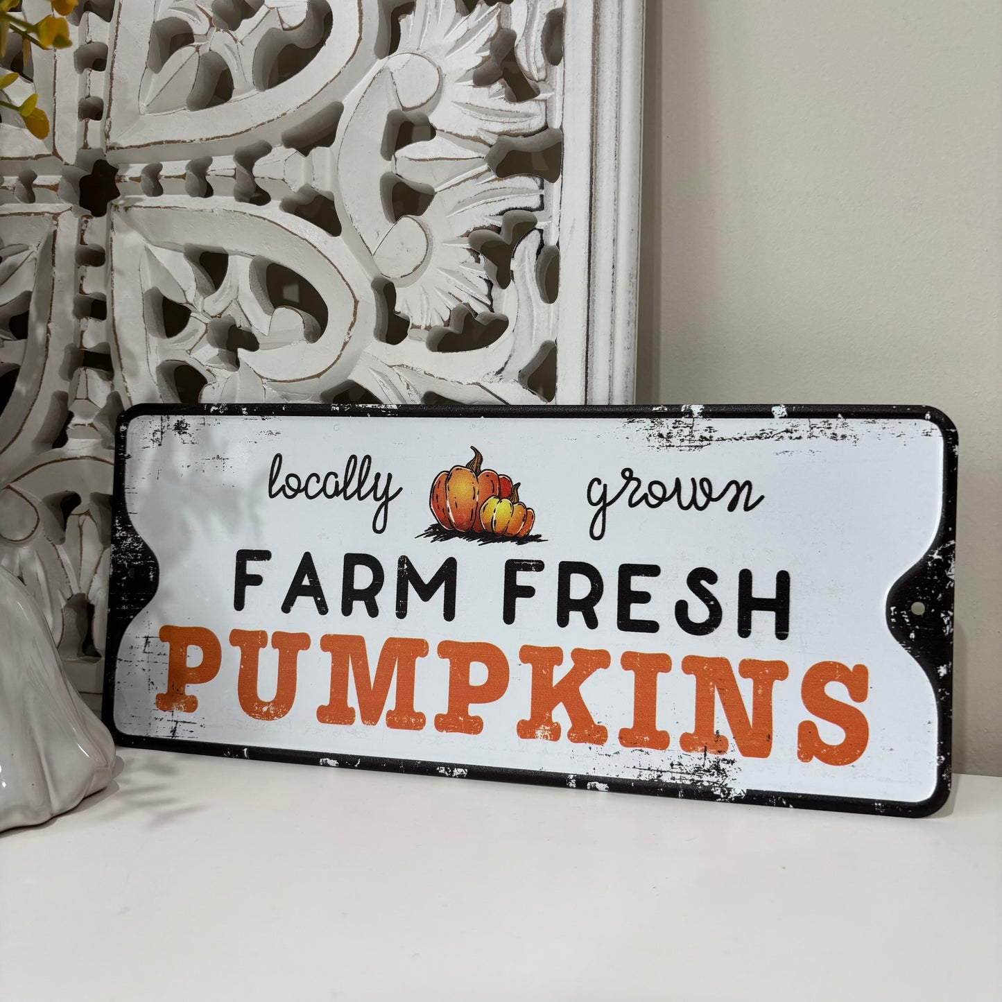 Farm Fresh metal pumpkin sign