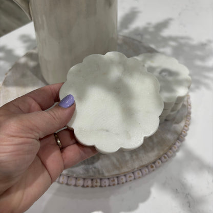 Adai, White Marble Scallop Coasters, Set of 4
