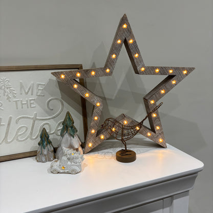 Beige Wooden LED Light Up Christmas Star - individual
