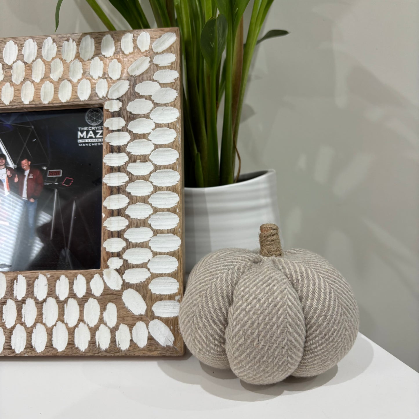 Grey & White Herringbone Fabric Pumpkin