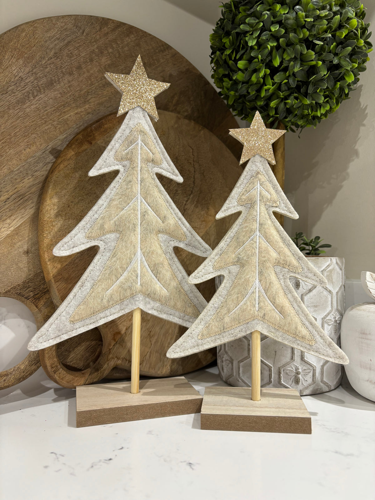 Cream Felt Standing Christmas Tree – 2 Sizes