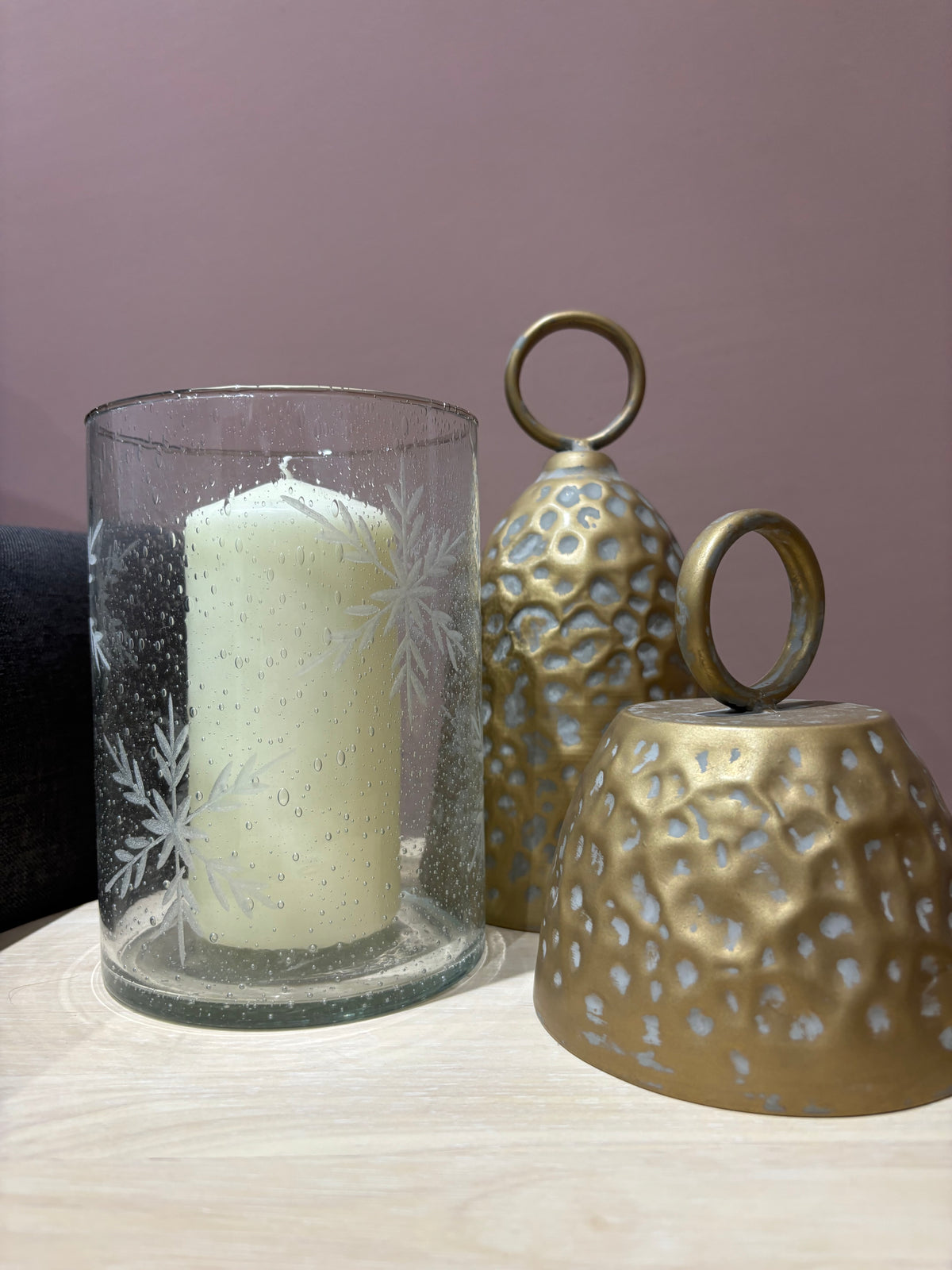 Ivy, Etched Snowflake Glass Tealight Holder
