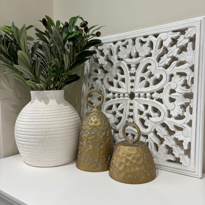 Scarlett Medium Terracotta Vase | Handcrafted Off-White Ribbed Decorative Vase