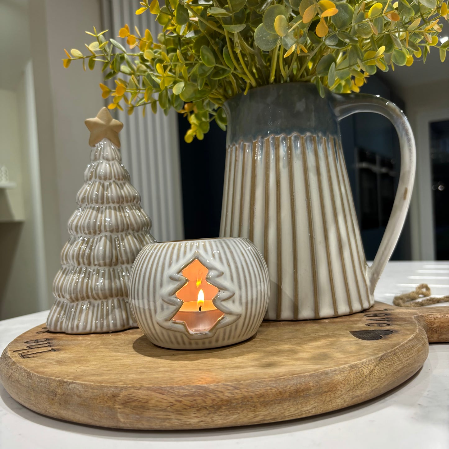 Neutral Tone Tree cut out tealight holder