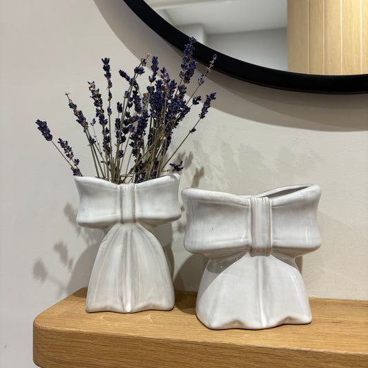 White Ceramic Bow Vase - 2 sizes