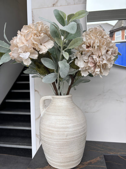 Faux Dried Touch Ruffled Hydrangea – Oyster – 52cm