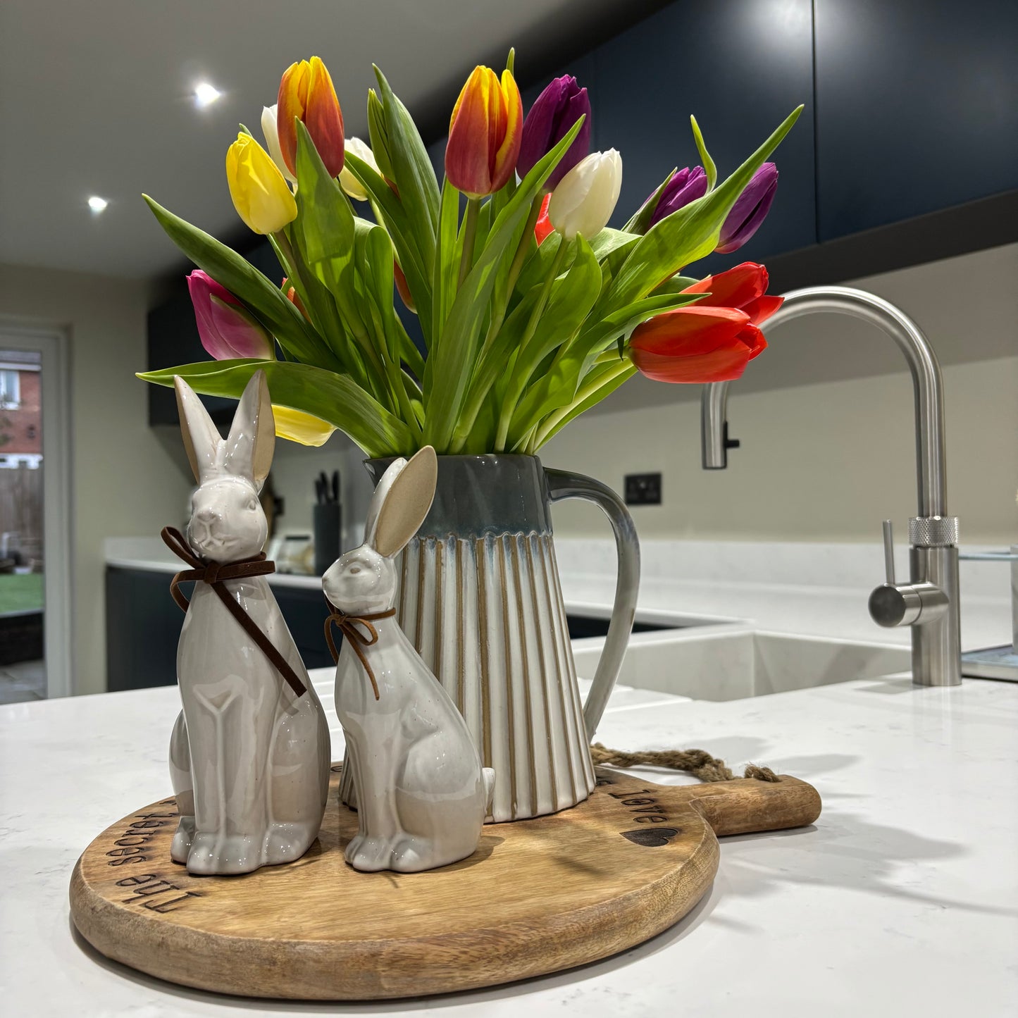 White Ceramic Sitting Bunny Ornament - set of 2