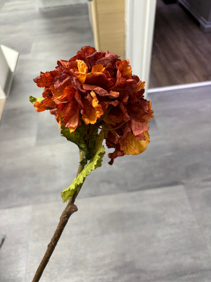 Faux Dried Touch Ruffled Hydrangea – Burnt Orange – 52cm