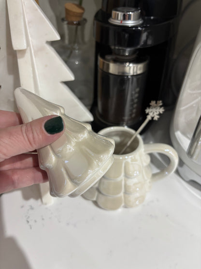 Iridescent Christmas Tree Mug & Snowflake Spoon Set