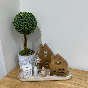 Natural Wooden House with Heart - Set of 2