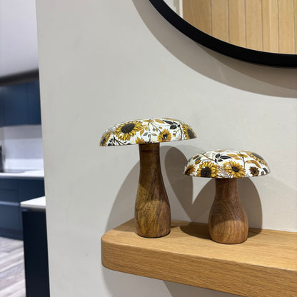 Mango Wood Mushroom with Sunflowers - set of two
