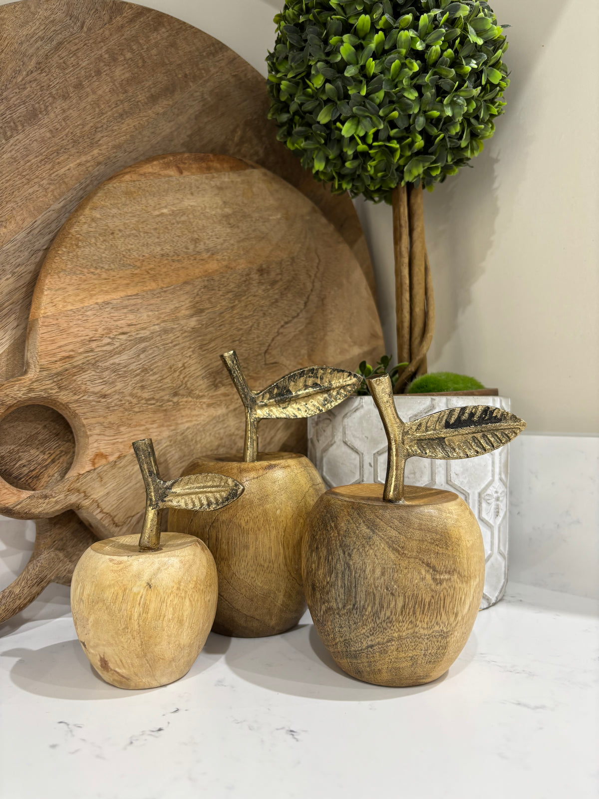 Wooden Apples with Gold Metal Stalk - options