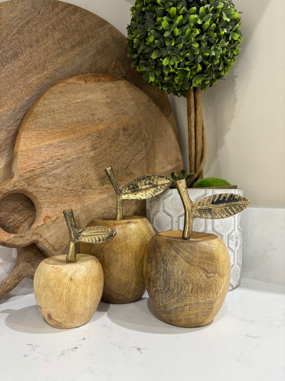 Wooden Apples with Gold Metal Stalk - options