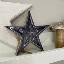 Load image into Gallery viewer, Rustic mango wood and grey enamel star