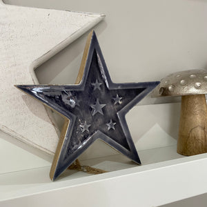 Rustic mango wood and grey enamel star