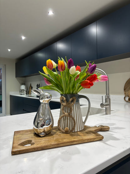 Ceramic Standing Rabbit Ornament – Silver finish - imperfect