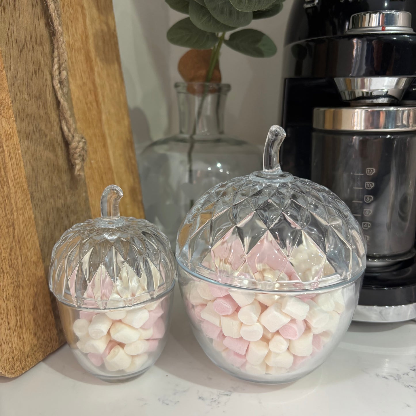 Glass acorn pot - set of two