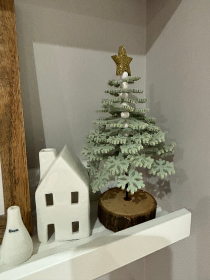 Felt Snowflake Christmas Tree on Wooden Base
