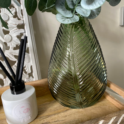 Oval Leaf Design Glass Vase 20cm