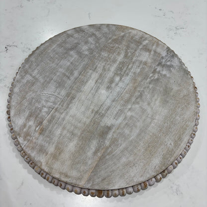Lillie Round Whitewashed Wooden Charger Plate | Decorative Serving Tray with Beaded Edge