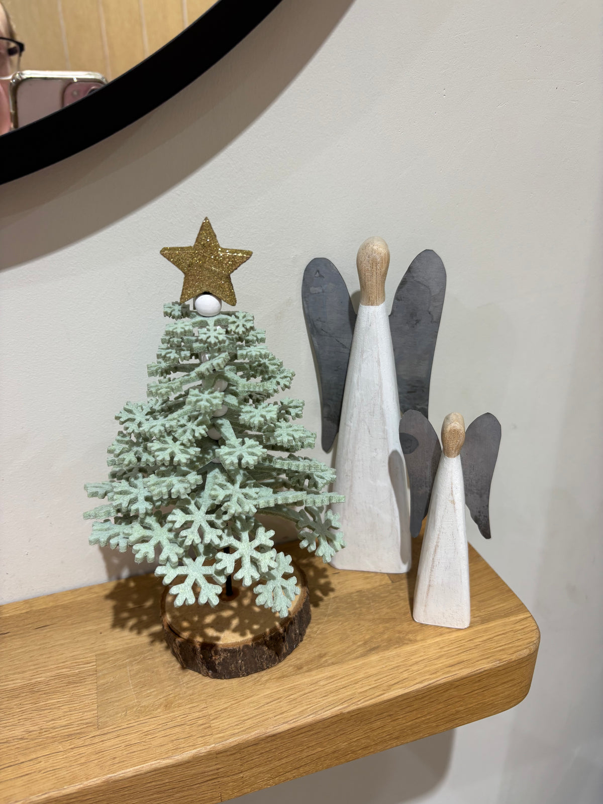 Felt Snowflake Christmas Tree on Wooden Base