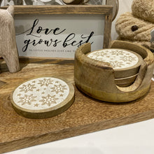 Load image into Gallery viewer, Snowflakes Wooden Coaster Set