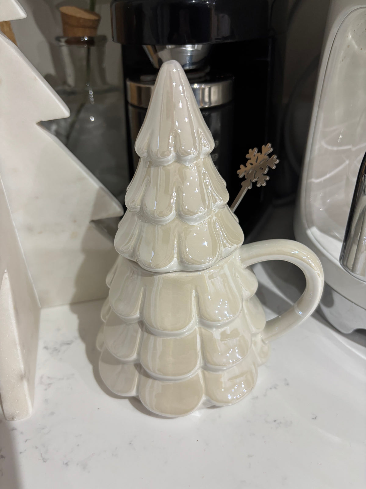 Iridescent Christmas Tree Mug & Snowflake Spoon Set