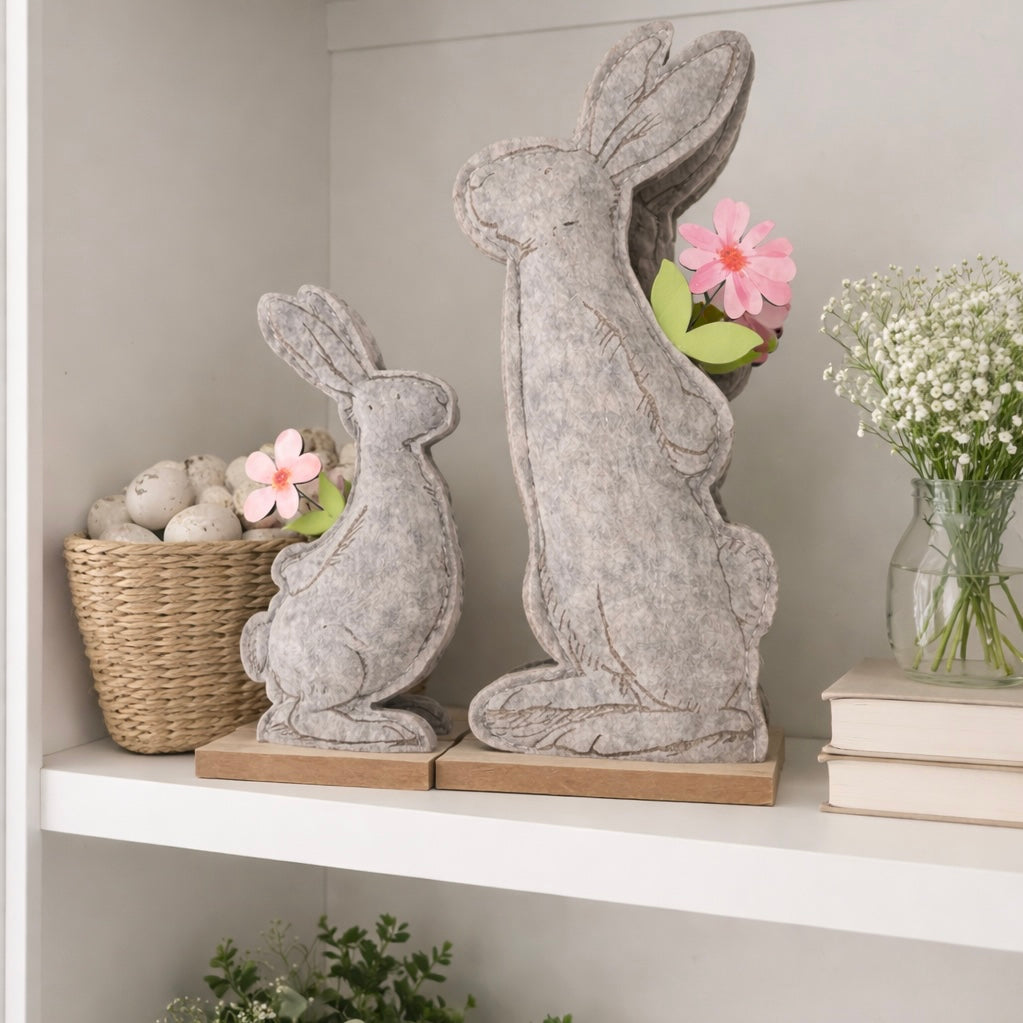 Felt Rabbit With Flower Decoration - two sizes