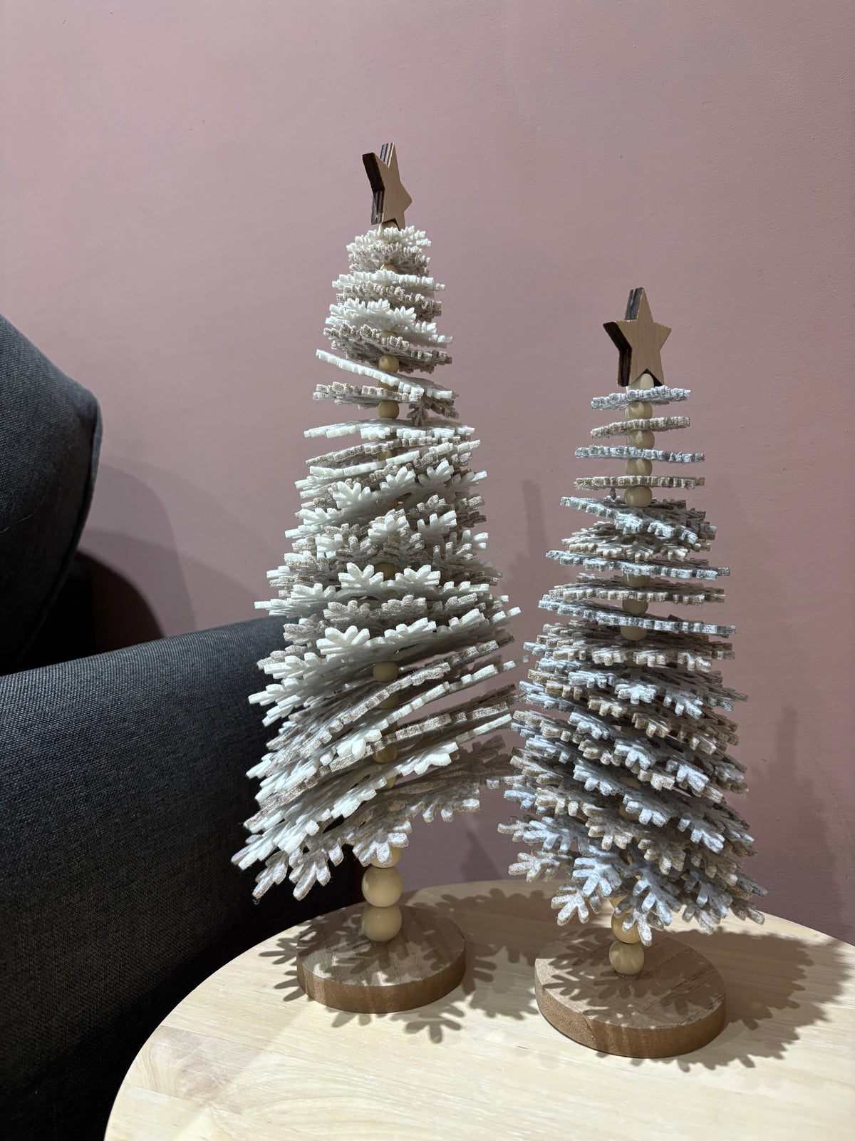 Beige & White Snowflake Christmas Tree - 2 sizes - note colour differences