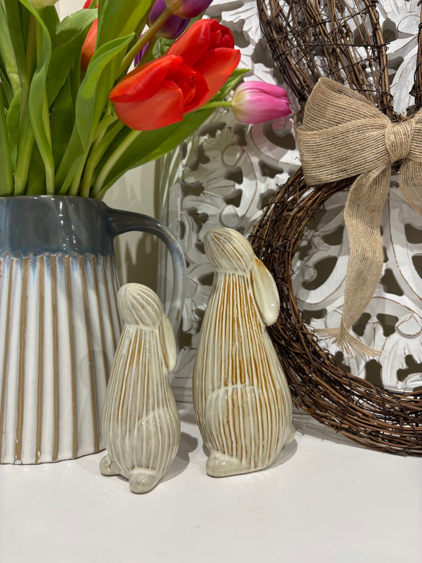 Beige Ribbed Standing Bunny - 2 sizes