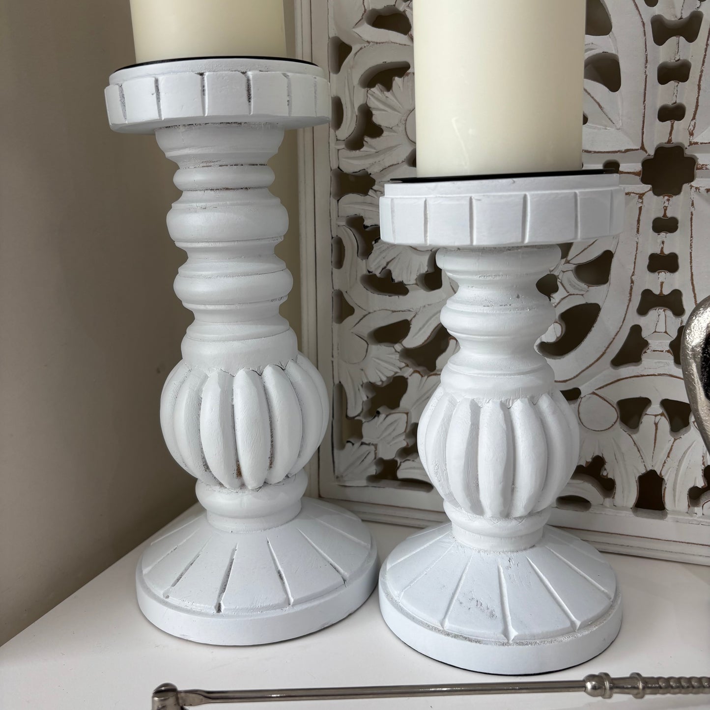 Whitewash rustic candle holder - 2 sizes
