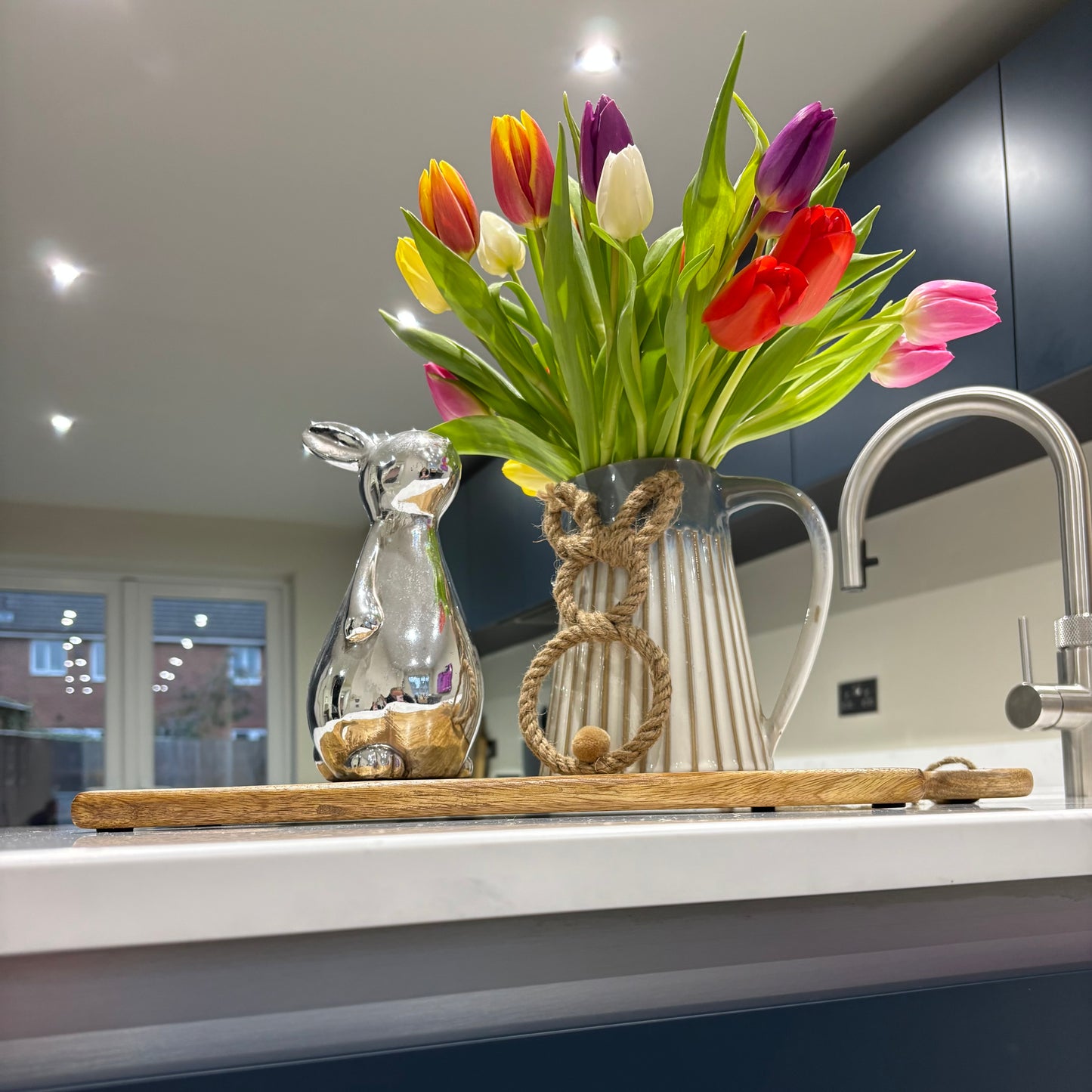 Ceramic Standing Rabbit Ornament – Silver finish - imperfect