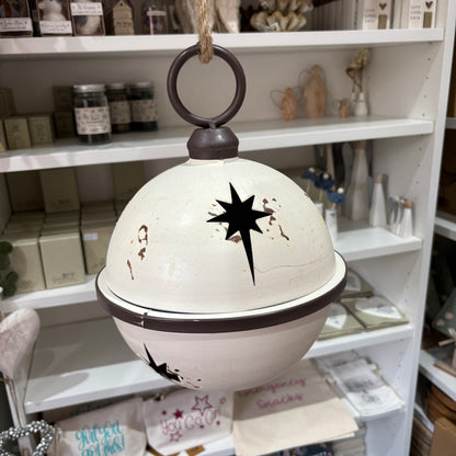 White Rustic Round Hanging Metal Bell - 3 sizes