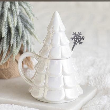 Iridescent Christmas Tree Mug & Snowflake Spoon Set