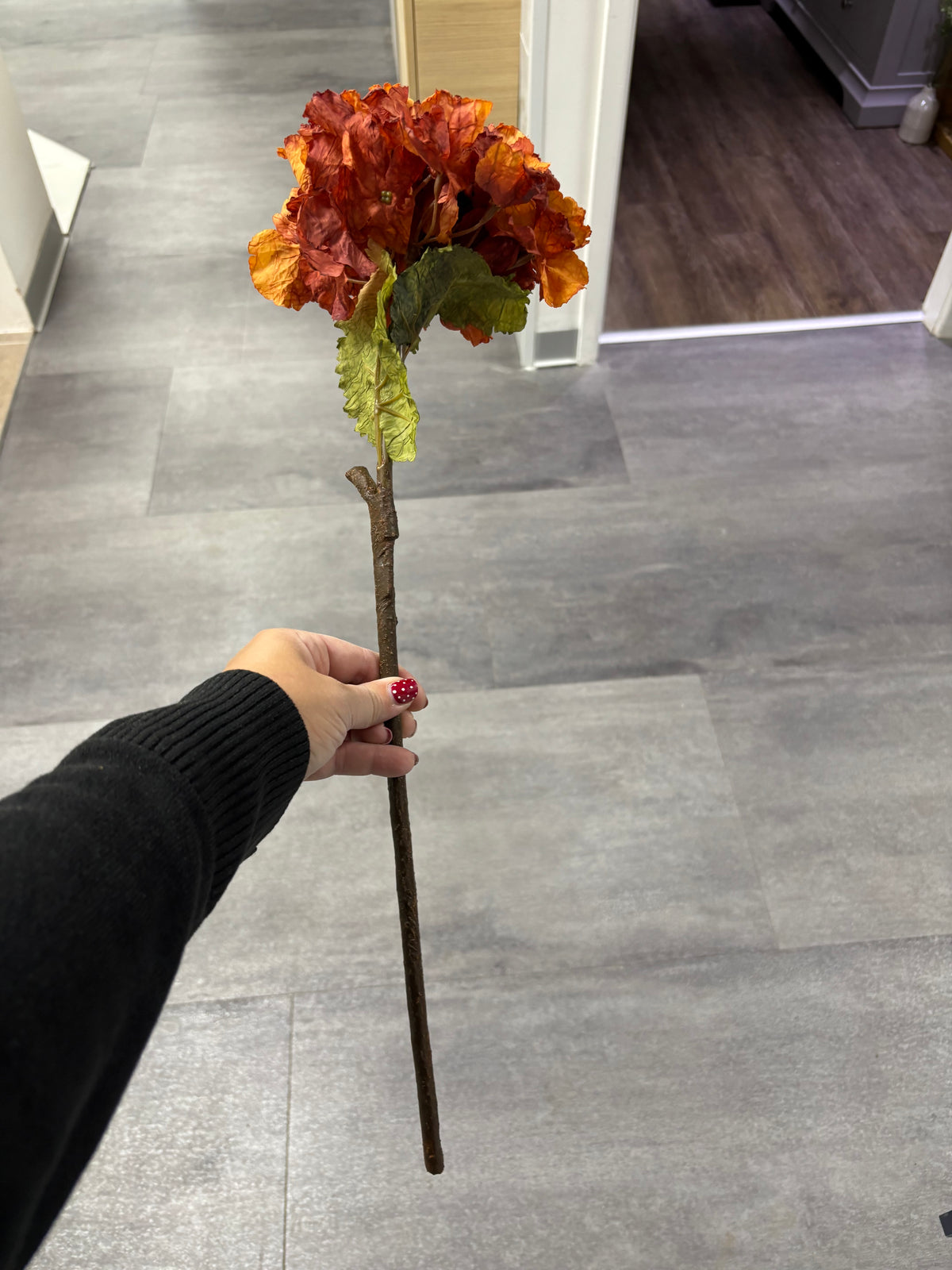 Faux Dried Touch Ruffled Hydrangea – Burnt Orange – 52cm