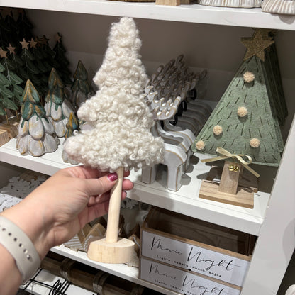Boucle Fur tree with wood base
