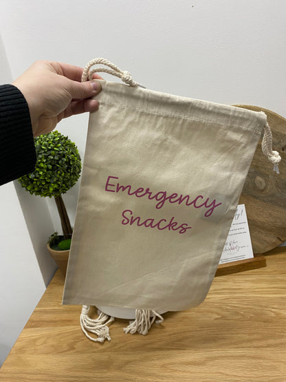 Emergency Snacks Drawstring Cotton Bag