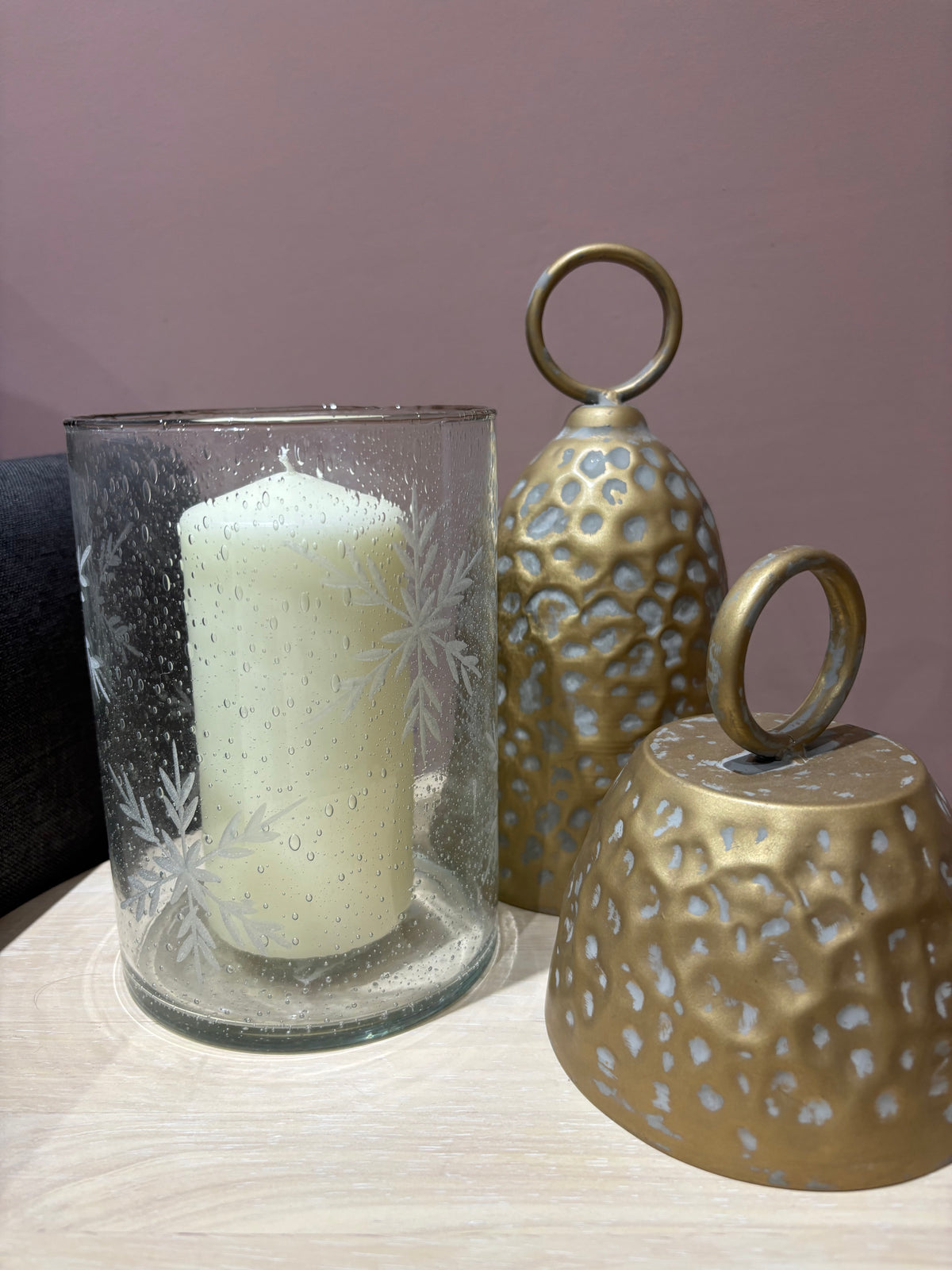 Ivy, Etched Snowflake Glass Tealight Holder