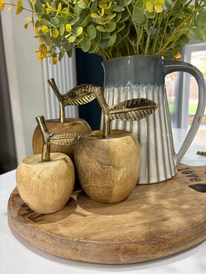 Wooden Apples with Gold Metal Stalk - options