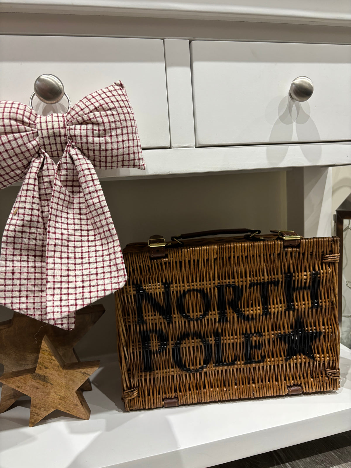Fabric Bow Hanging Christmas Decoration 27cm