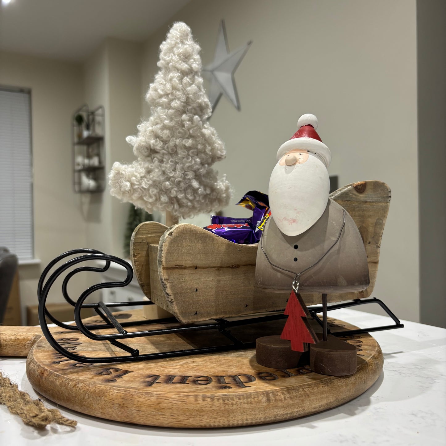 Boucle Fur tree with wood base