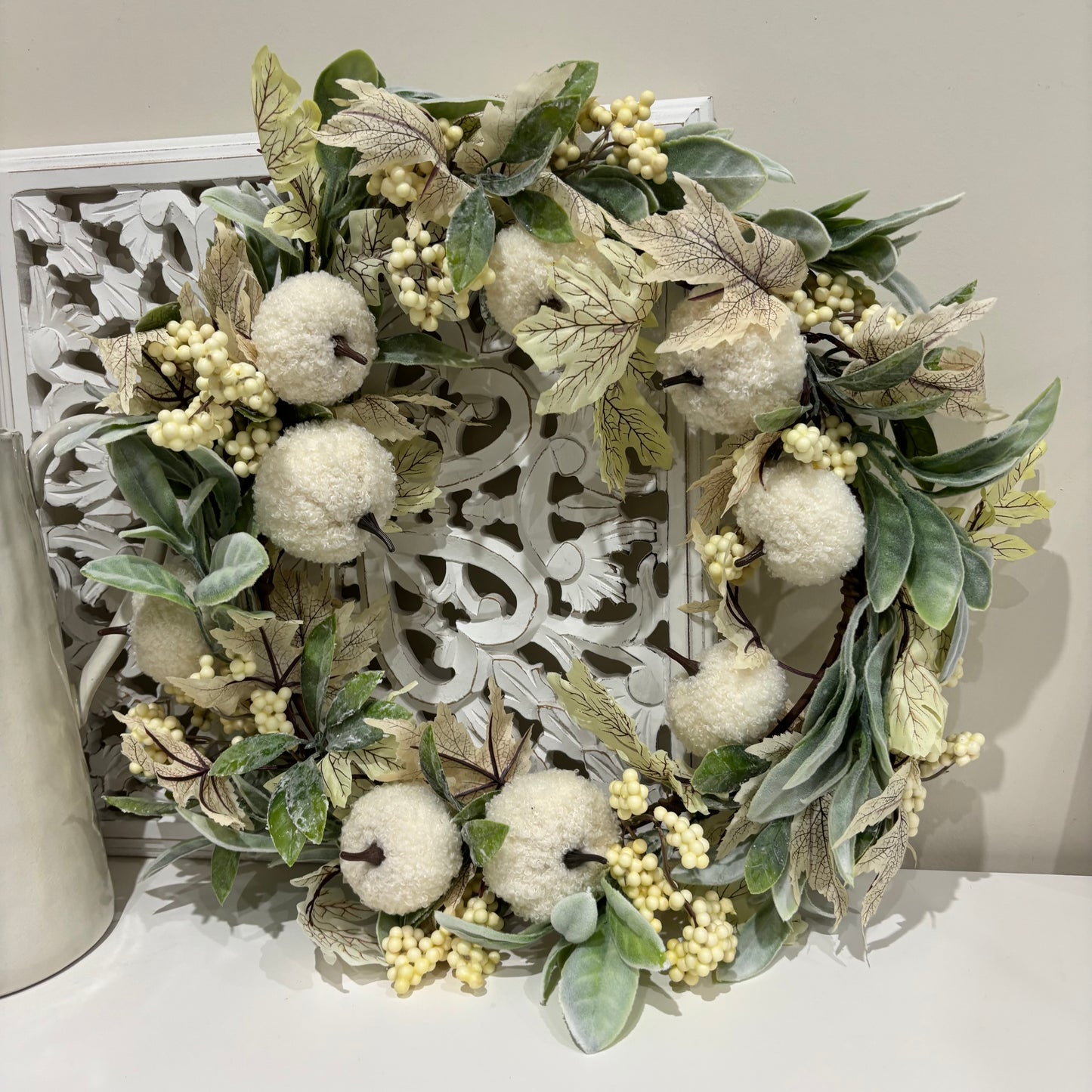 White pumpkin door wreath