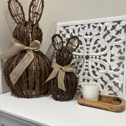 Rattan Rabbit Decoration with Bow – 33cm