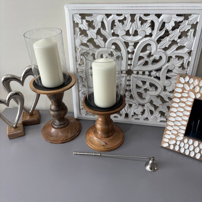 Glass and wood pilar candle holder - 2 sizes